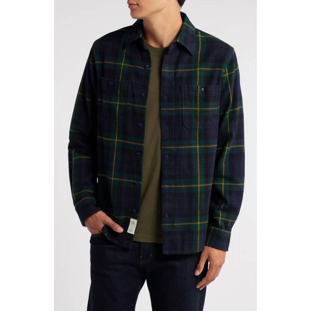 NEW SCHOTT plaid cotton flannel shirt in black watch